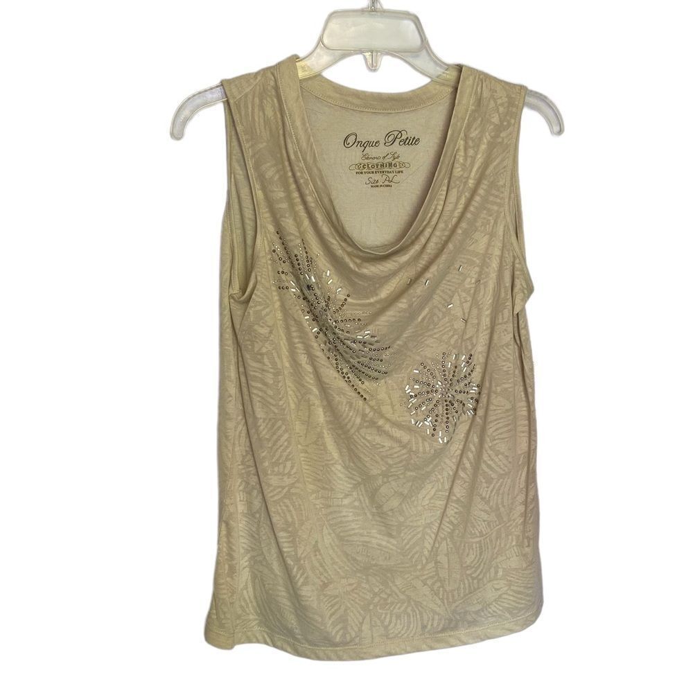 New Onque Petite Cowl Neck Sleeveless Top, sparkling rhinestone fireworks design